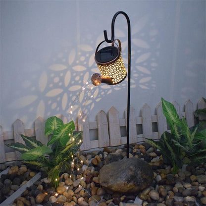 Garden Glow: Hollow-out Iron Watering Can Lamp with LED Lights