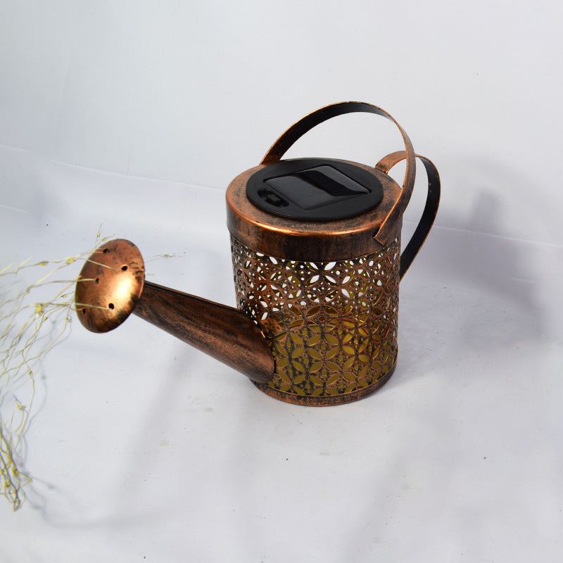 Garden Glow: Hollow-out Iron Watering Can Lamp with LED Lights