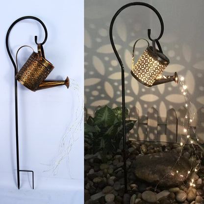 Garden Glow: Hollow-out Iron Watering Can Lamp with LED Lights