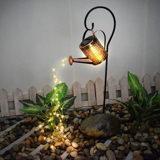 Garden Glow: Hollow-out Iron Watering Can Lamp with LED Lights