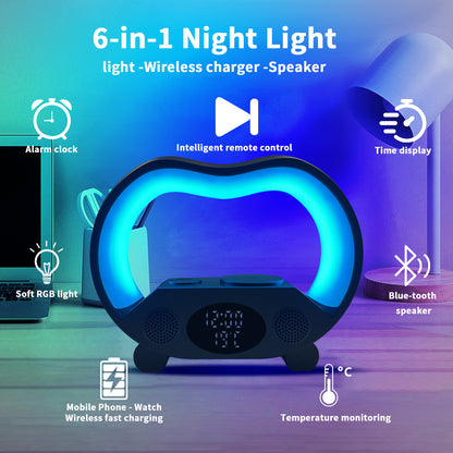 Smart LED Table Lamp & Wireless Charger | 6-in-1 Multi-Functional Bluetooth Speaker