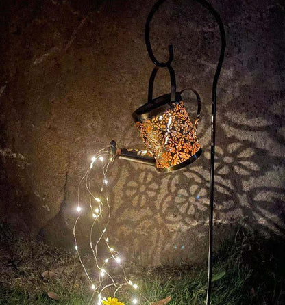 Garden Glow: Hollow-out Iron Watering Can Lamp with LED Lights