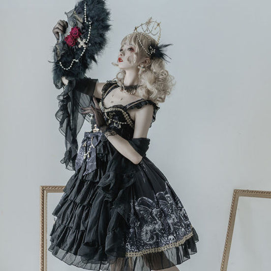 Whispers of Darkness: Dragon Control Witch Gothic Dark Strap Dress